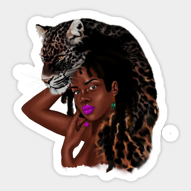 African Woman with Leopard Skin, African Tribal Art Sticker by logiamerch